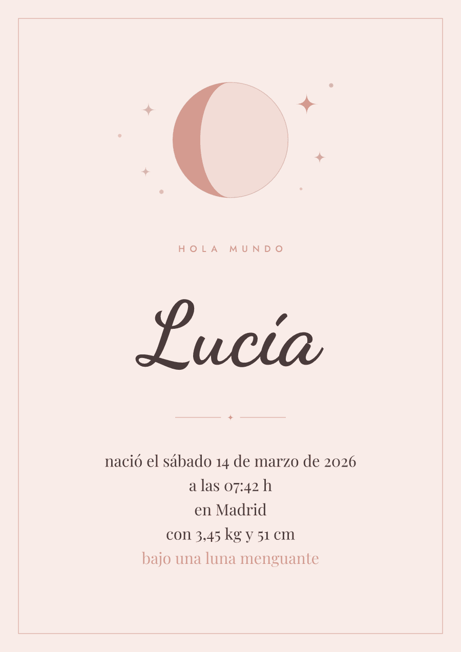 Natalicio «Anuncio» para Lucía: Luna del nacimiento